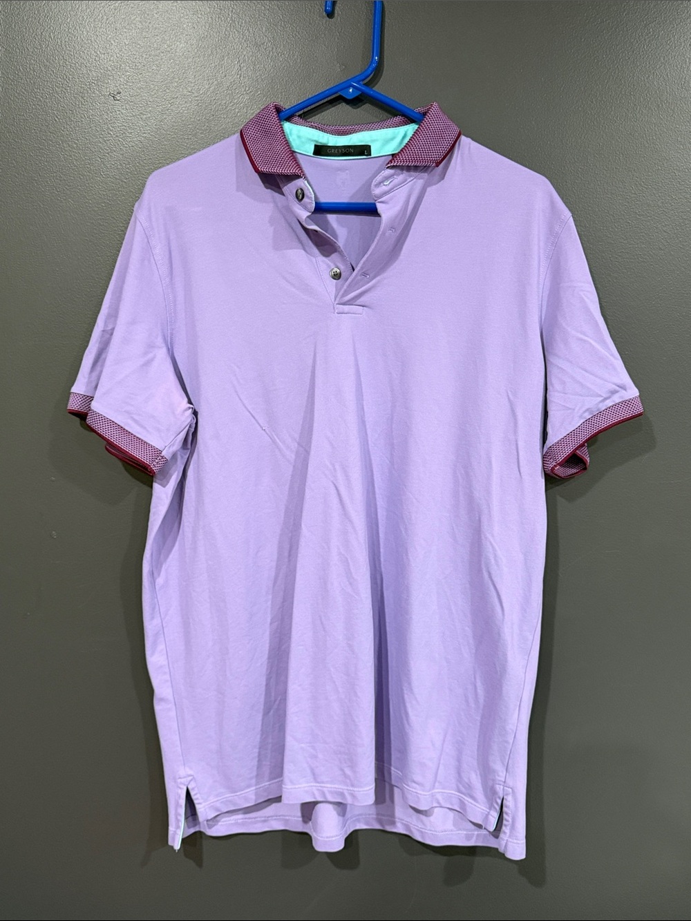 Greyson Lavender Polo with Maroon Contrast Trim - Men